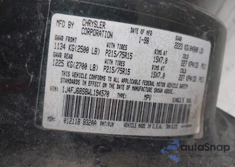 1998 Jeep Cherokee Classic/Sport from USA, damaged, VIN 1J4FJ68S8WL194570